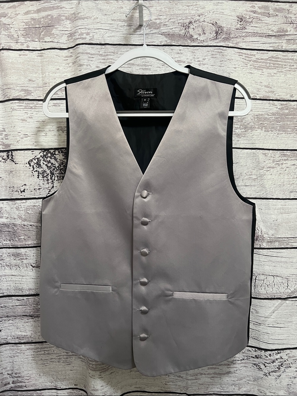 Men's Silver Satin Vest and Tie Set Steven By Steven Land Size M NWOT